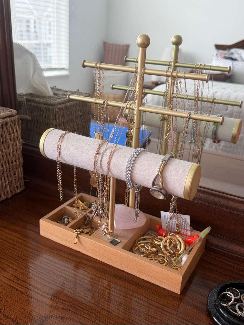 Target Gold and Pink Jewelry T-Bar Organizer with Wood Tray